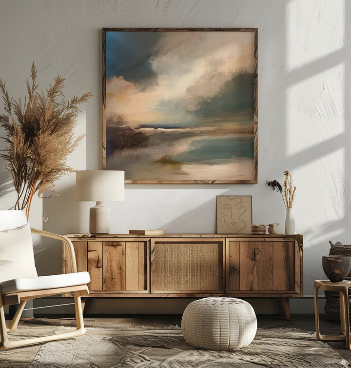 Serene Seascape Under a Dynamic Sky - Square Stretched Canvas, Poster or Fine Art Print - I Heart Wall Art - Poster Print, Canvas Print or Framed Art Print