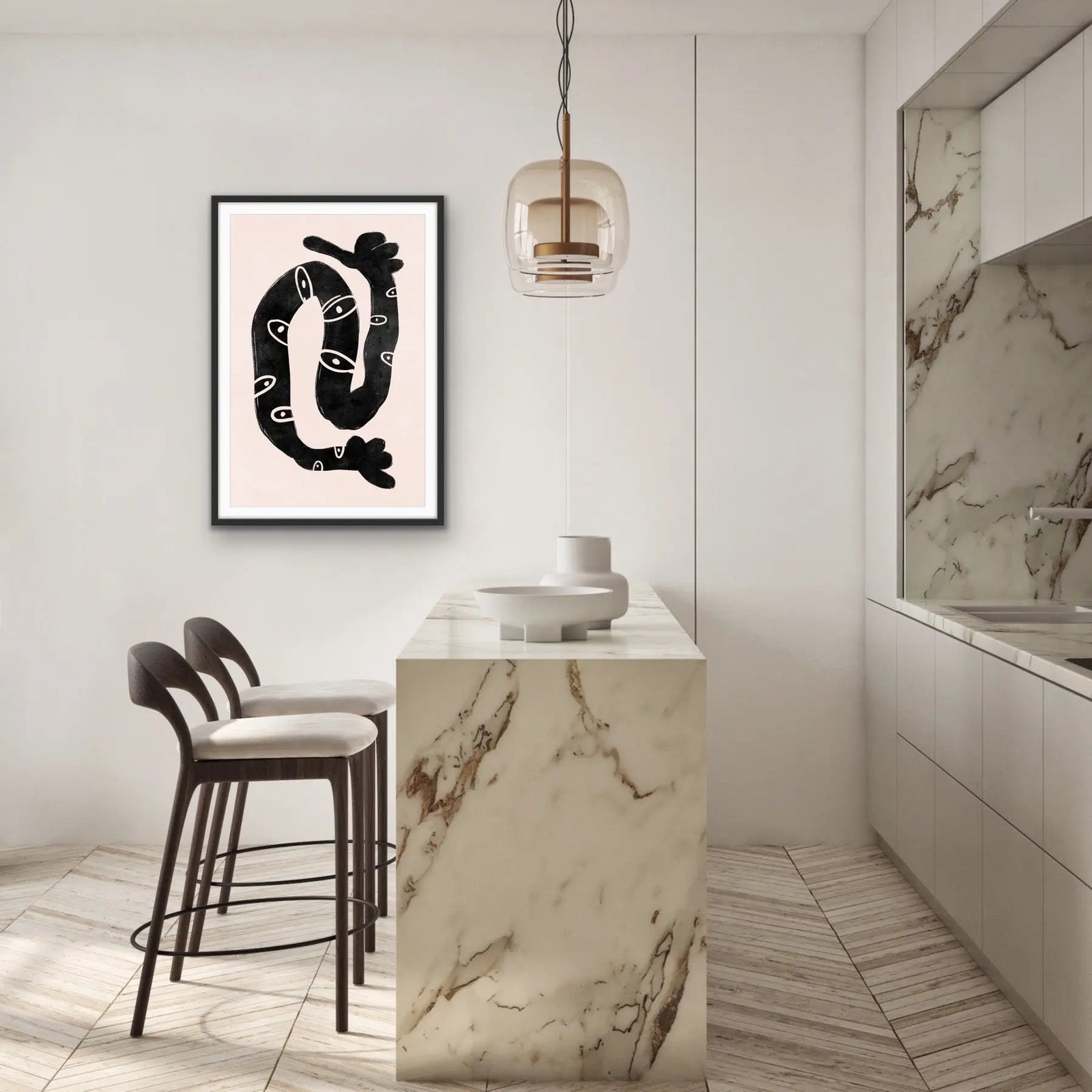Serpent -  Black and White Contemporary Geometric Shape Artwork Collection - Ola Collection - I Heart Wall Art