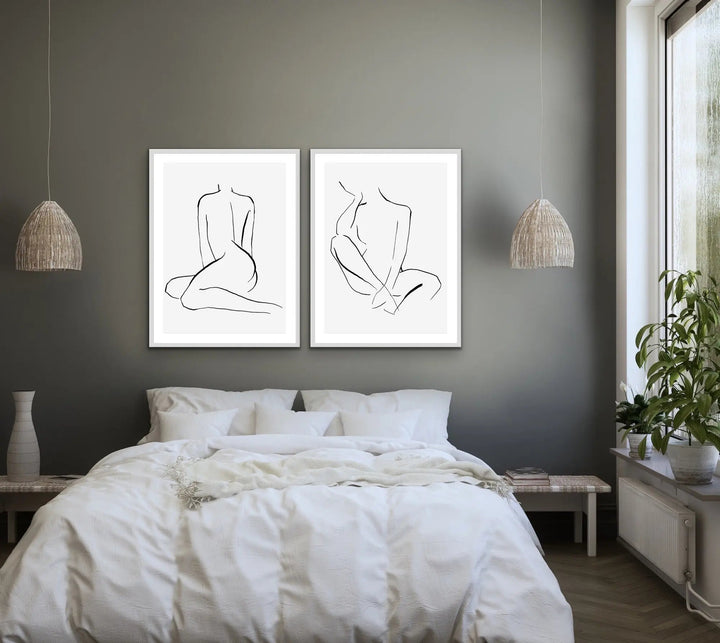 Shape - Two Piece Nude Woman Line Drawing Print Set Diptych - I Heart Wall Art
