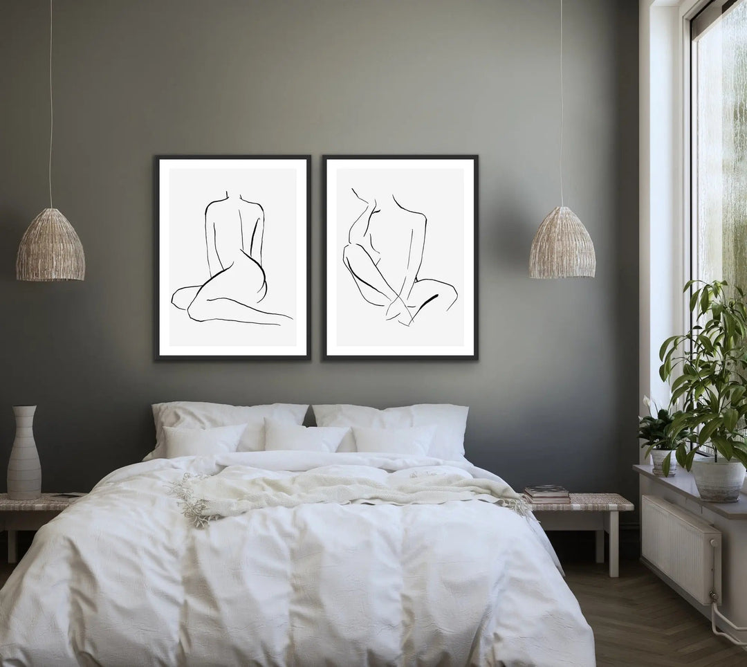 Shape - Two Piece Nude Woman Line Drawing Print Set Diptych - I Heart Wall Art