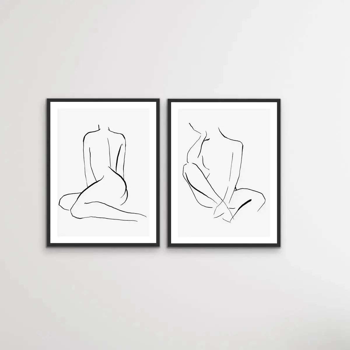 Shape - Two Piece Nude Woman Line Drawing Print Set Diptych - I Heart Wall Art