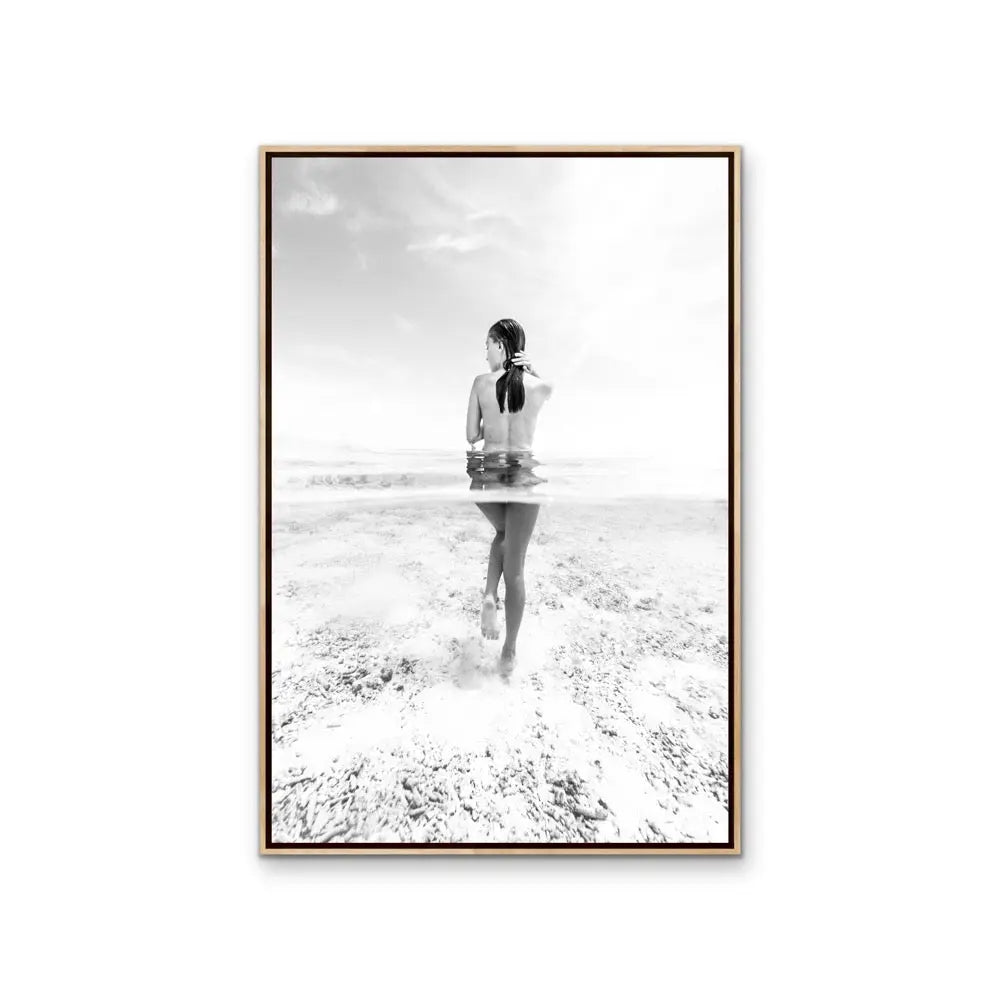 She Swims - Black and White Photographic Print Of Naked Woman Swimming - Art Or Canvas Print I Heart Wall Art Australia 