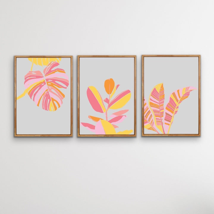 Sherbet Jungle- Three Piece Pastel Pink and Orange Jungle Set Triptych - I Heart Wall Art