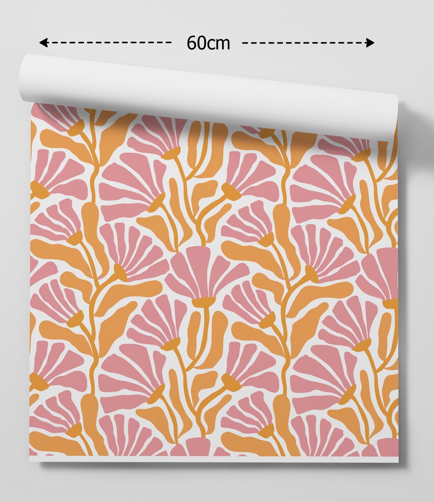 She’s Gone Wild- Pink And Orange Retro Floral Peel and Stick Wallpaper