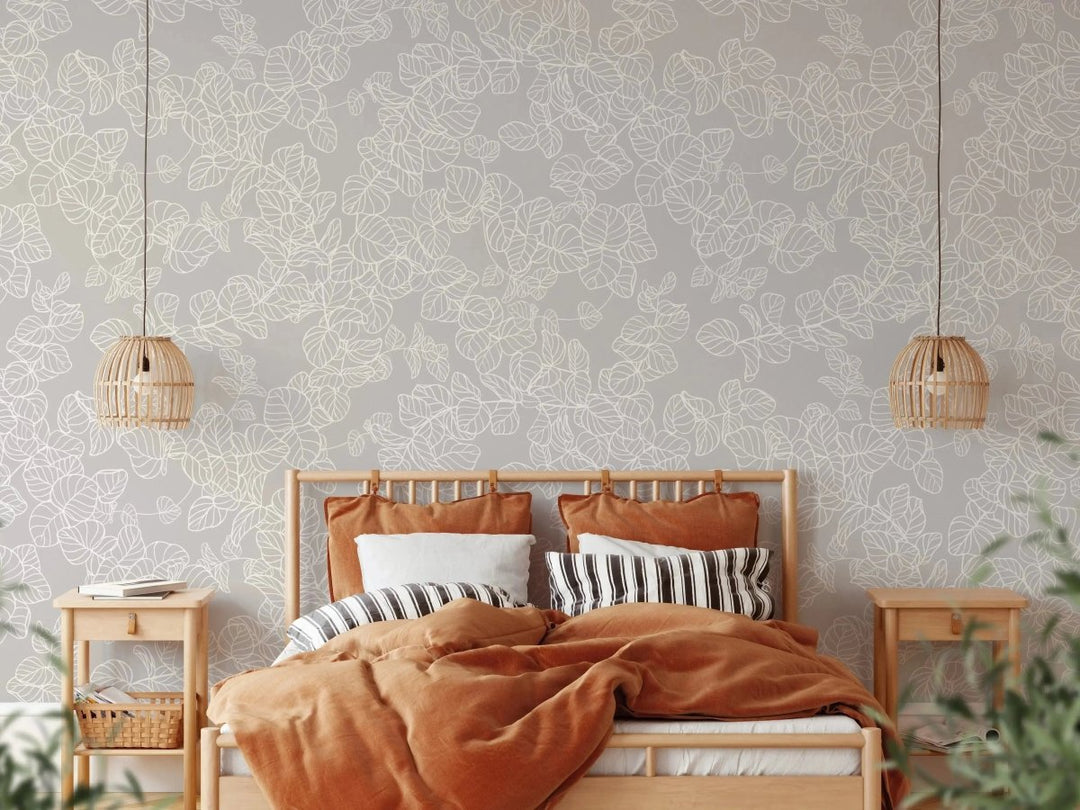Silver Dollar Eucalyptus - Grey Line Removable Peel and Stick or Soak and Stick Removable Wallpaper - I Heart Wall Art - Poster Print, Canvas Print or Framed Art Print
