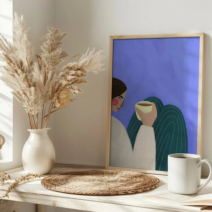 Sipping Coffee - Stretched Canvas, Poster or Fine Art Print I Heart Wall Art