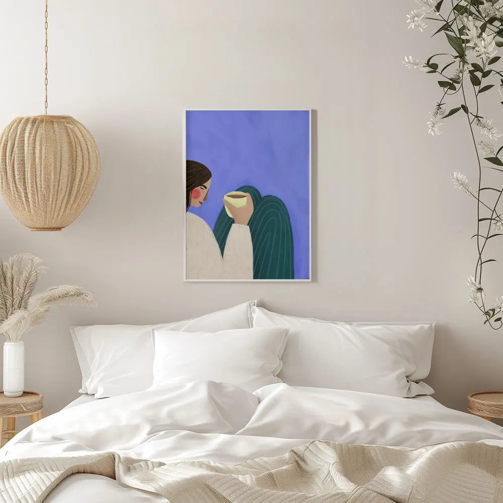 Sipping Coffee - Stretched Canvas, Poster or Fine Art Print I Heart Wall Art