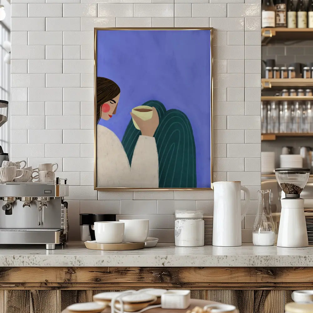 Sipping Coffee - Stretched Canvas, Poster or Fine Art Print I Heart Wall Art
