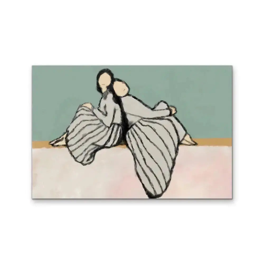 Sisters  - Contemporary Line Drawing - Print of Two Women as Canvas or Art Prints I Heart Wall Art Australia 