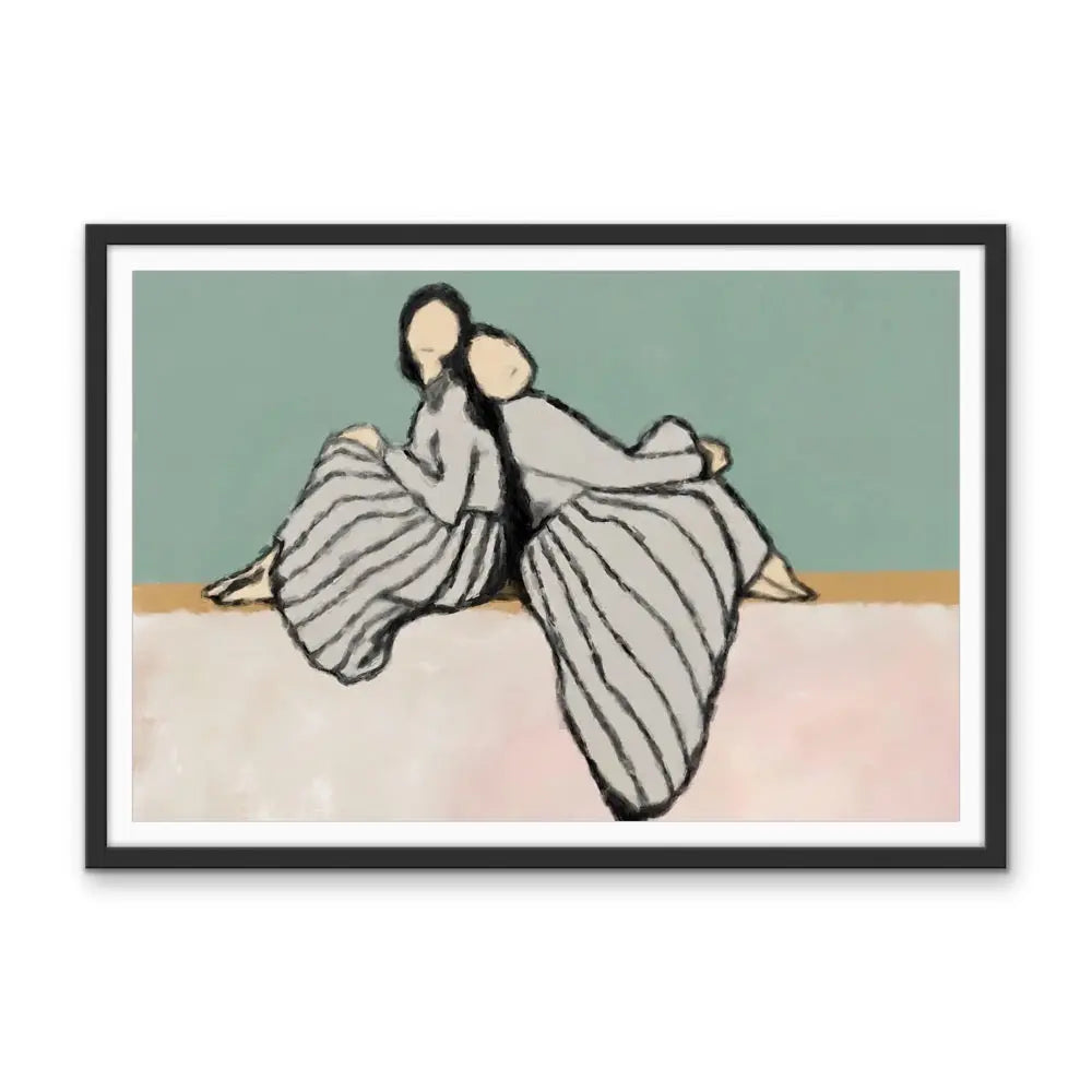 Sisters  - Contemporary Line Drawing - Print of Two Women as Canvas or Art Prints I Heart Wall Art Australia 