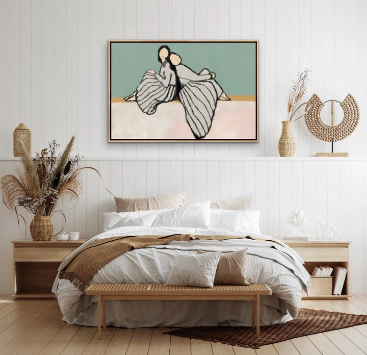 Sisters  - Contemporary Line Drawing - Print of Two Women as Canvas or Art Prints I Heart Wall Art Australia 