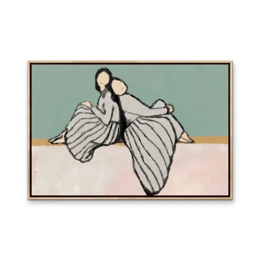 Sisters  - Contemporary Line Drawing - Print of Two Women as Canvas or Art Prints I Heart Wall Art Australia 