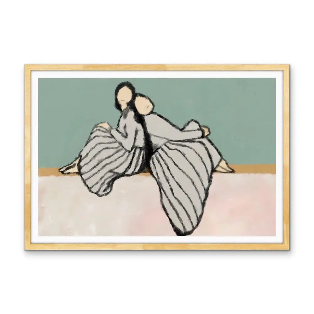 Sisters  - Contemporary Line Drawing - Print of Two Women as Canvas or Art Prints I Heart Wall Art Australia 