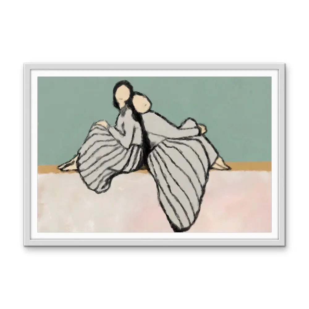 Sisters  - Contemporary Line Drawing - Print of Two Women as Canvas or Art Prints I Heart Wall Art Australia 