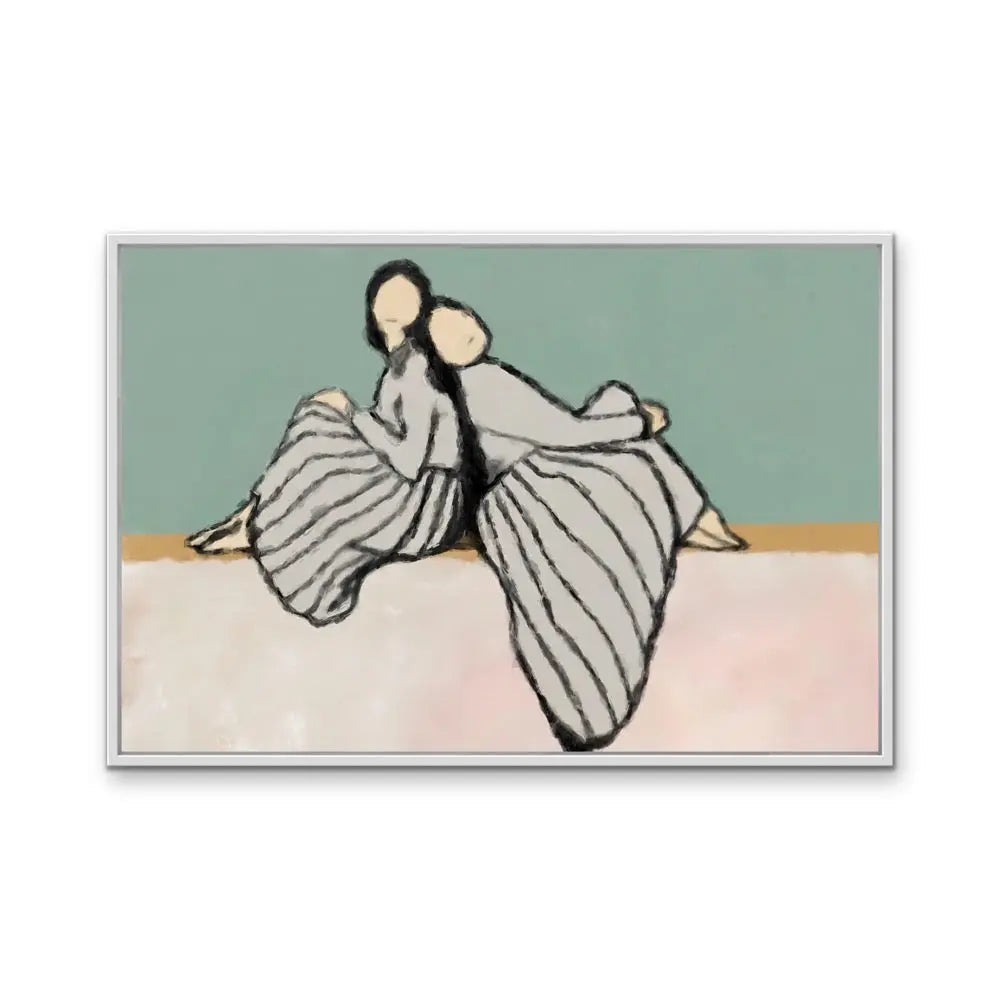 Sisters  - Contemporary Line Drawing - Print of Two Women as Canvas or Art Prints I Heart Wall Art Australia 