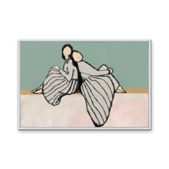 Sisters  - Contemporary Line Drawing - Print of Two Women as Canvas or Art Prints I Heart Wall Art Australia 