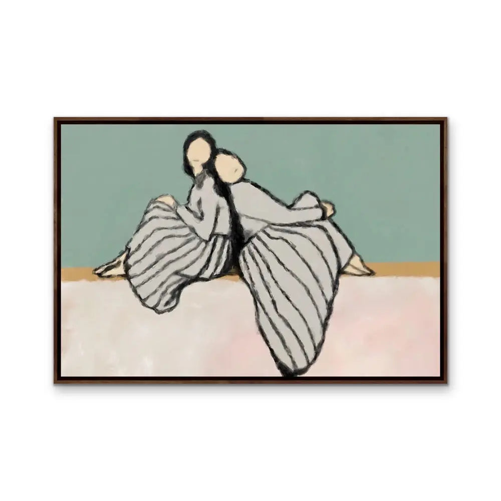 Sisters  - Contemporary Line Drawing - Print of Two Women as Canvas or Art Prints I Heart Wall Art Australia 