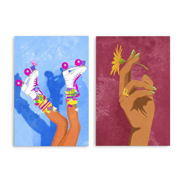 Skate like a Girl and Smoking Flower by Raissa Oltmanns  - Two Piece Stretched Canvas or Art Print Set Diptych I Heart Wall Art Australia 