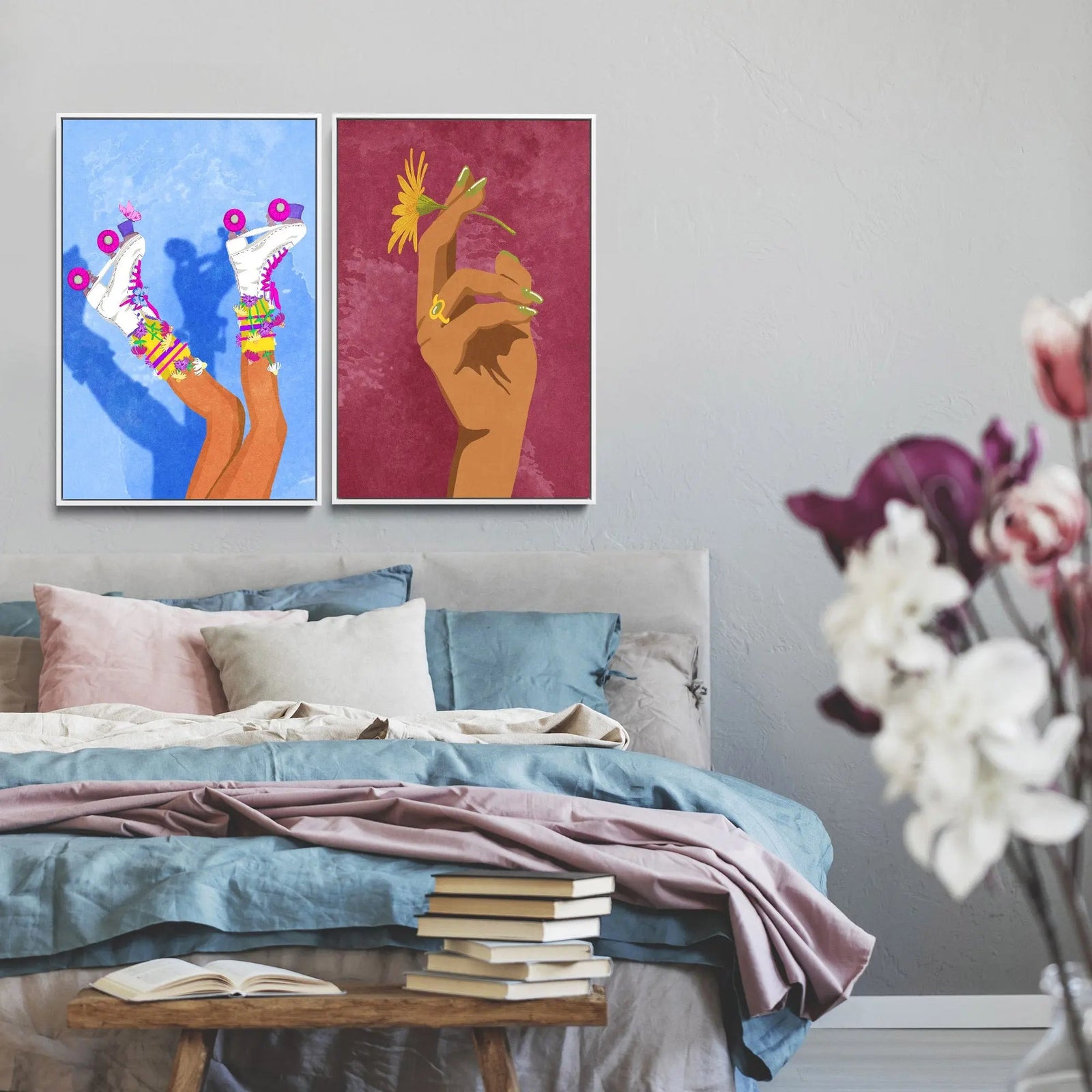 Skate like a Girl and Smoking Flower by Raissa Oltmanns  - Two Piece Stretched Canvas or Art Print Set Diptych I Heart Wall Art Australia 