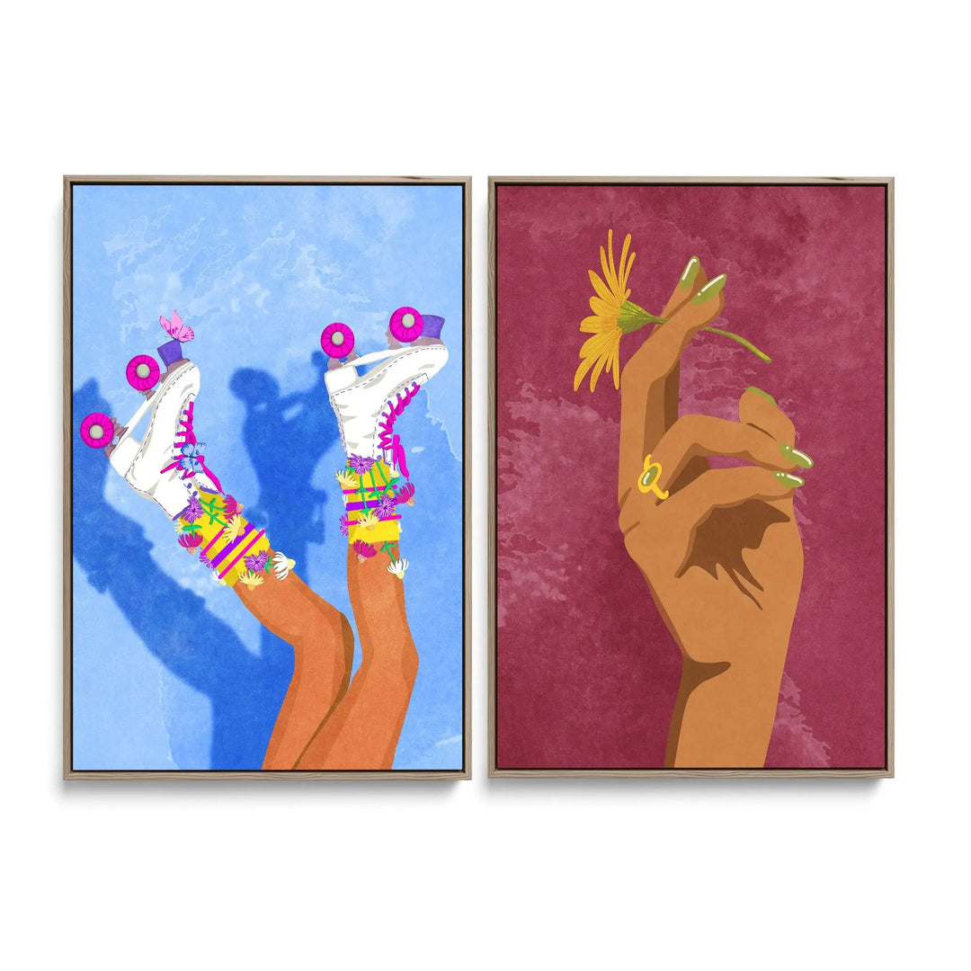 Skate like a Girl and Smoking Flower by Raissa Oltmanns  - Two Piece Stretched Canvas or Art Print Set Diptych I Heart Wall Art Australia 