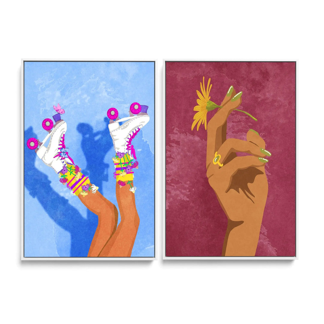 Skate like a Girl and Smoking Flower by Raissa Oltmanns  - Two Piece Stretched Canvas or Art Print Set Diptych I Heart Wall Art Australia 