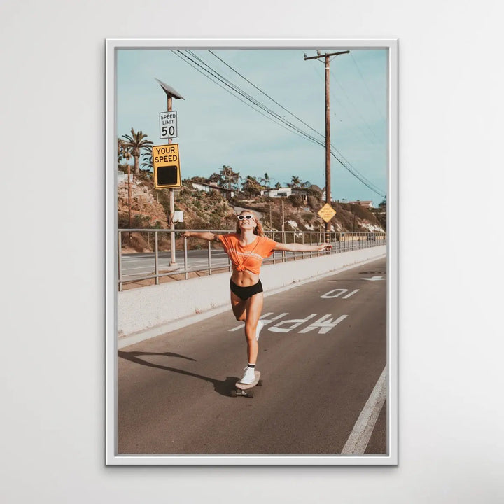 Skater Girl - Print of Woman On Skateboard In Vintage Style - I Heart Wall Art