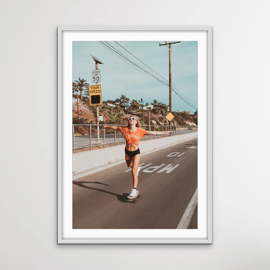 Skater Girl - Print of Woman On Skateboard In Vintage Style - I Heart Wall Art