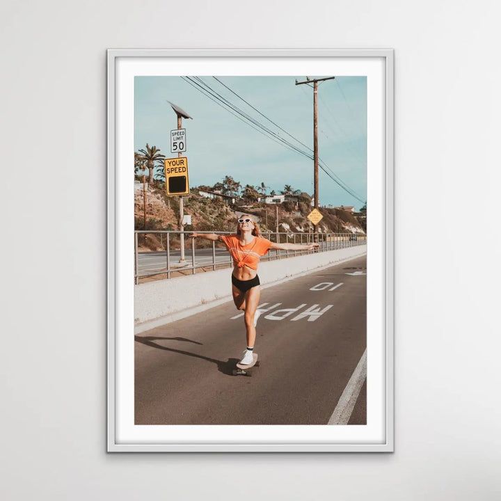 Skater Girl - Print of Woman On Skateboard In Vintage Style - I Heart Wall Art