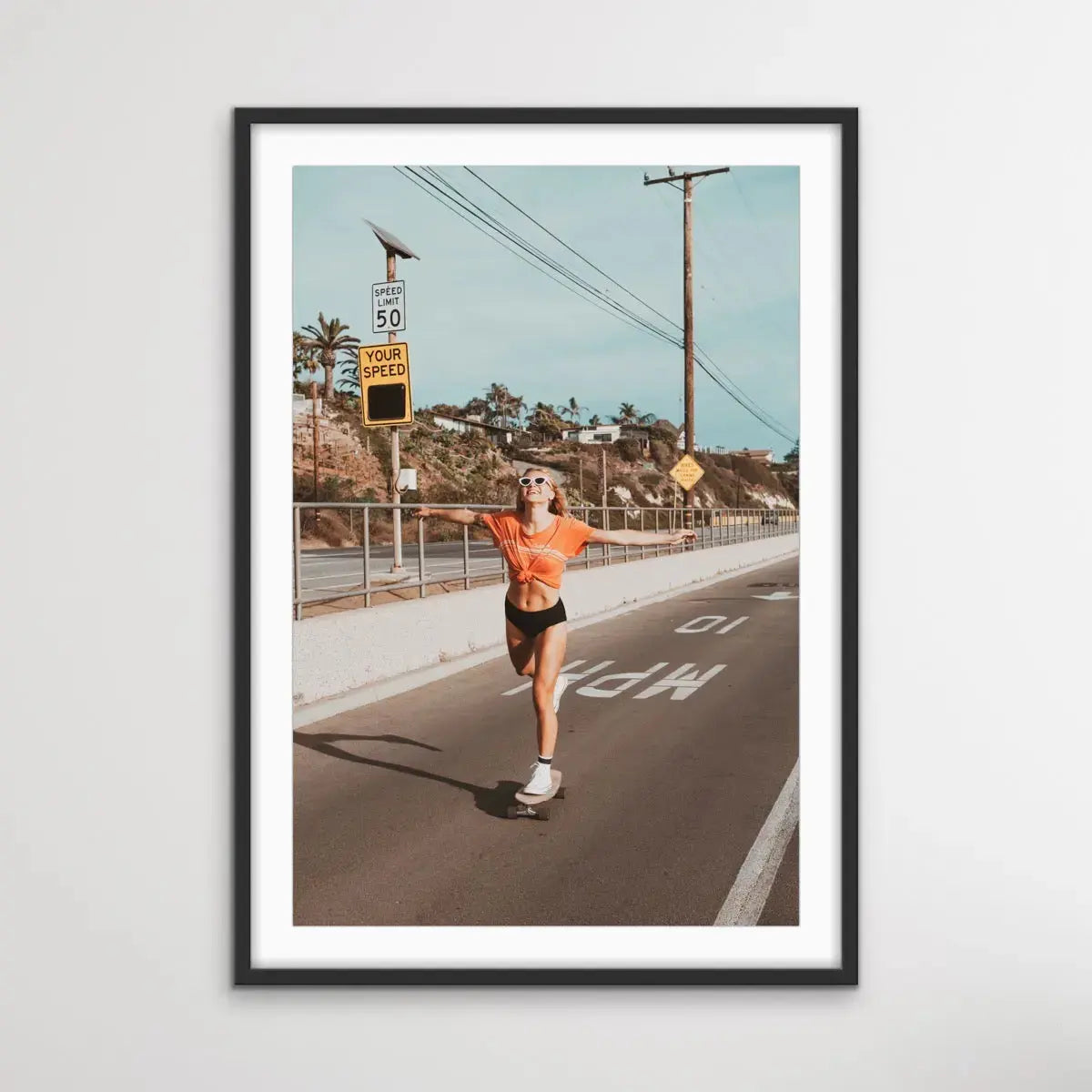 Skater Girl - Print of Woman On Skateboard In Vintage Style - I Heart Wall Art