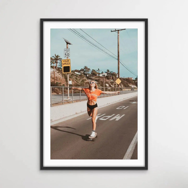Skater Girl - Print of Woman On Skateboard In Vintage Style - I Heart Wall Art