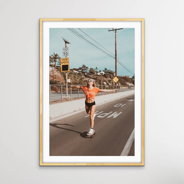 Skater Girl - Print of Woman On Skateboard In Vintage Style - I Heart Wall Art
