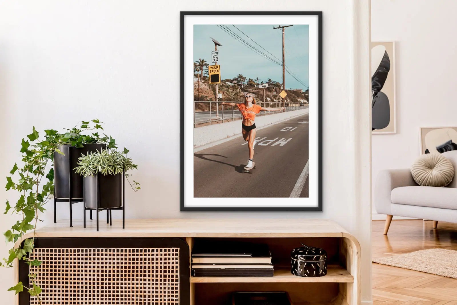 Skater Girl - Print of Woman On Skateboard In Vintage Style - I Heart Wall Art