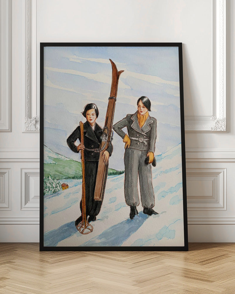 Skier Pair - Stretched Canvas, Poster or Fine Art Print I Heart Wall Art