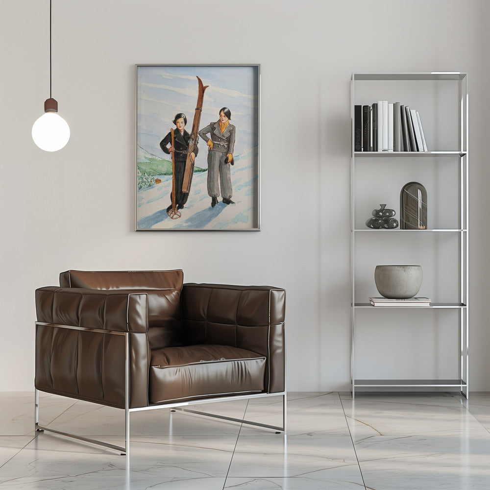 Skier Pair - Stretched Canvas, Poster or Fine Art Print I Heart Wall Art