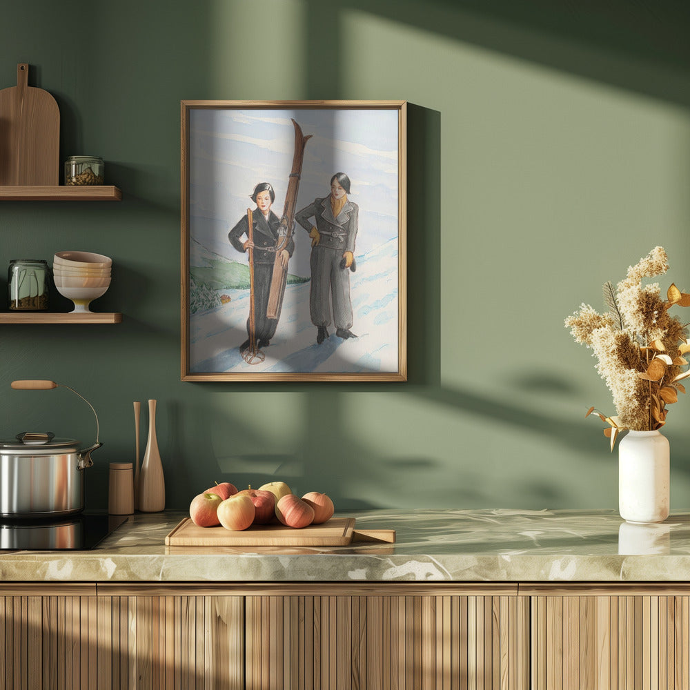 Skier Pair - Stretched Canvas, Poster or Fine Art Print I Heart Wall Art