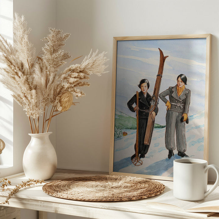 Skier Pair - Stretched Canvas, Poster or Fine Art Print I Heart Wall Art