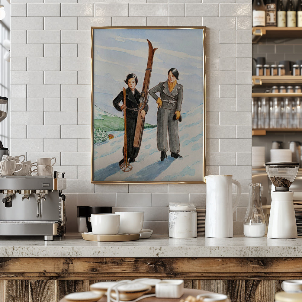 Skier Pair - Stretched Canvas, Poster or Fine Art Print I Heart Wall Art