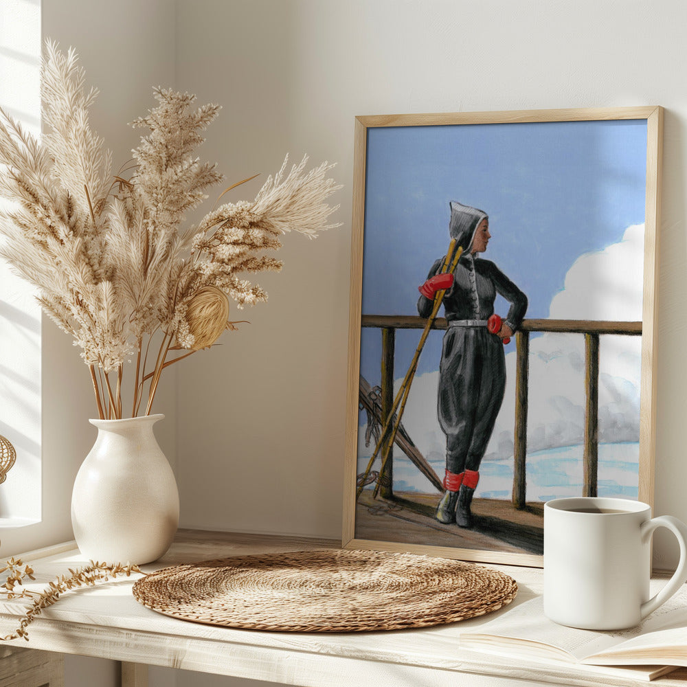 Skier with Red Gloves - Stretched Canvas, Poster or Fine Art Print I Heart Wall Art
