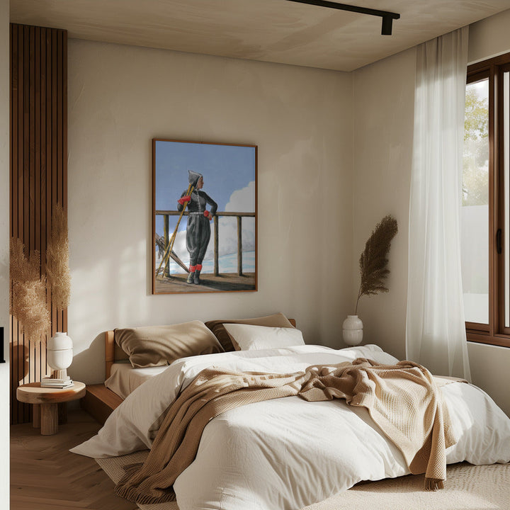 Skier with Red Gloves - Stretched Canvas, Poster or Fine Art Print I Heart Wall Art