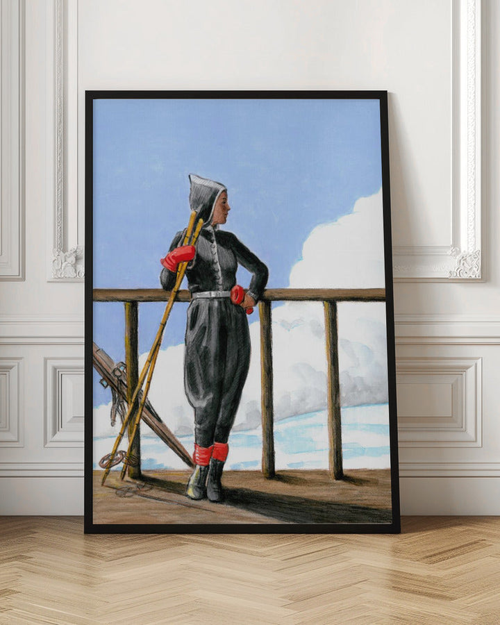 Skier with Red Gloves - Stretched Canvas, Poster or Fine Art Print I Heart Wall Art