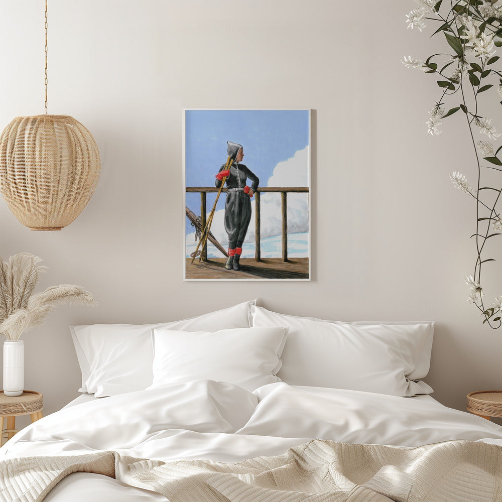 Skier with Red Gloves - Stretched Canvas, Poster or Fine Art Print I Heart Wall Art