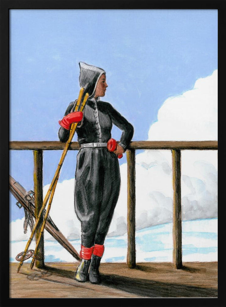 Skier with Red Gloves - Stretched Canvas, Poster or Fine Art Print I Heart Wall Art