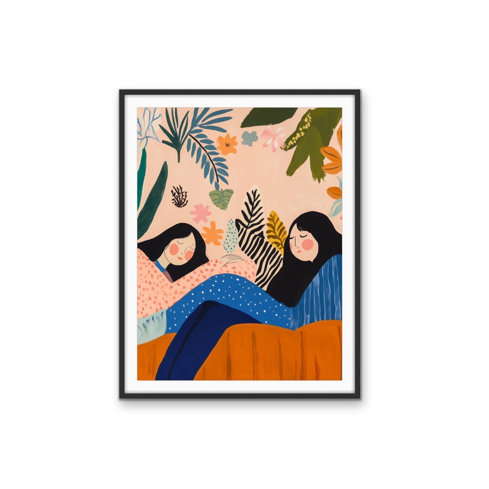 Sleeping Beauties - Abstract Women, Floral and Patterned Stretched Canvas, Wall Art Print I Heart Wall Art