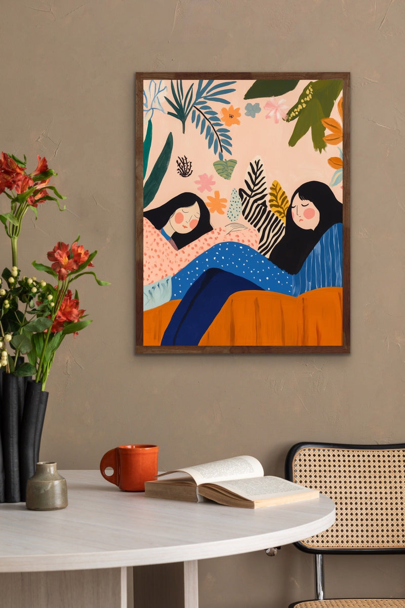 Sleeping Beauties - Abstract Women, Floral and Patterned Stretched Canvas, Wall Art Print I Heart Wall Art