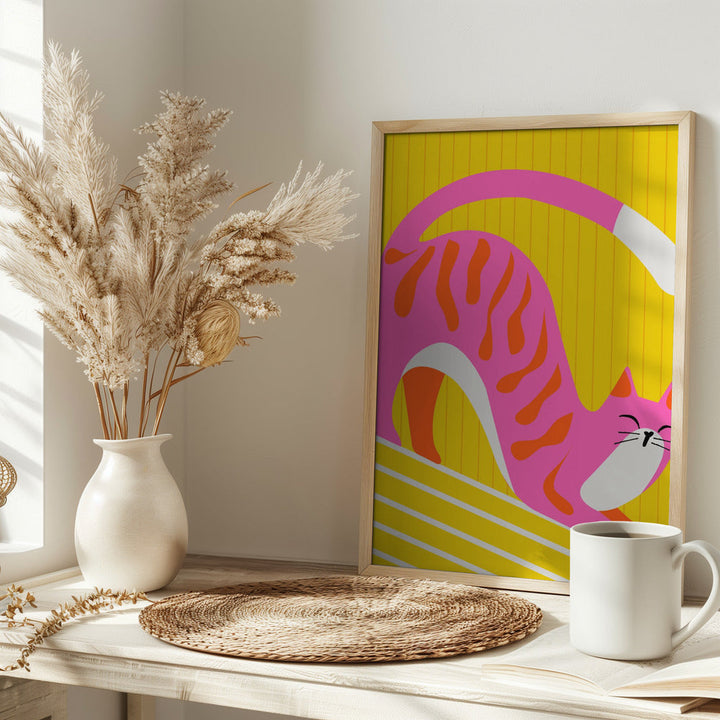 Snoozing Whiskers, Bright Adorable Cat - Stretched Canvas, Poster or Fine Art Print I Heart Wall Art