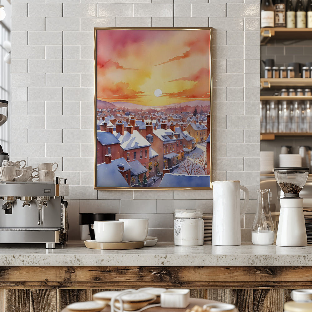 Snowy Christmas Morning Sunrise - Stretched Canvas, Poster or Fine Art Print I Heart Wall Art