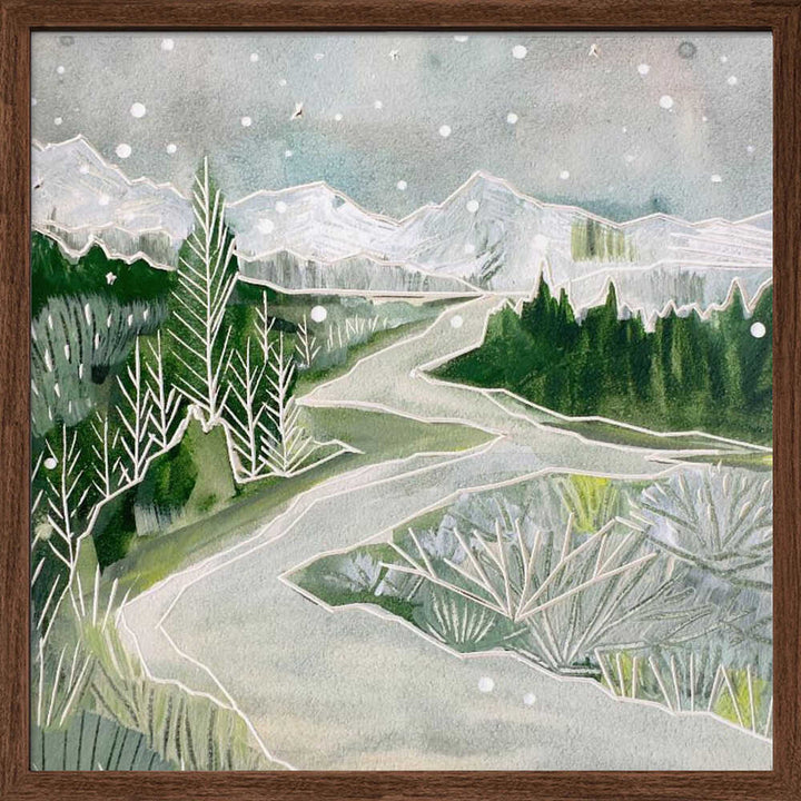 Snowy Mountain Path - Square Stretched Canvas, Poster or Fine Art Print - I Heart Wall Art - Poster Print, Canvas Print or Framed Art Print