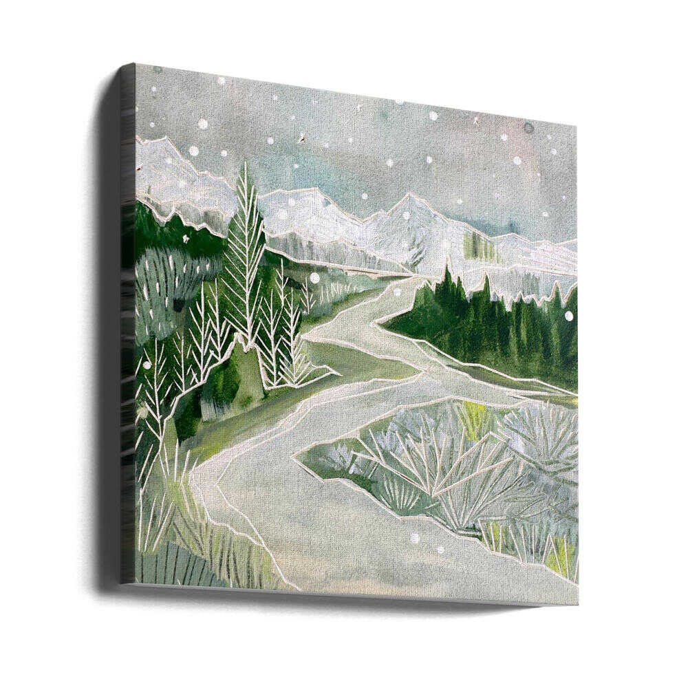 Snowy Mountain Path - Square Stretched Canvas, Poster or Fine Art Print - I Heart Wall Art - Poster Print, Canvas Print or Framed Art Print
