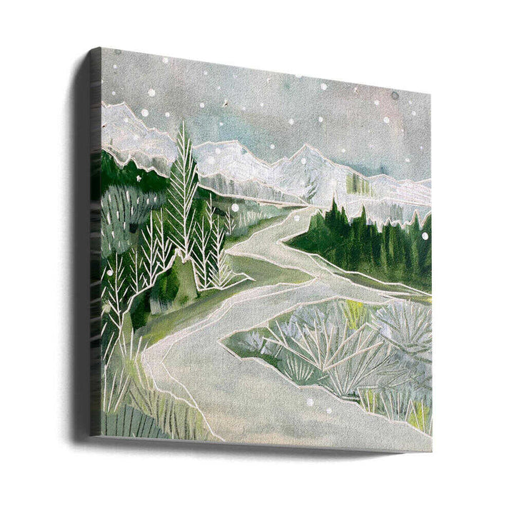 Snowy Mountain Path - Square Stretched Canvas, Poster or Fine Art Print - I Heart Wall Art - Poster Print, Canvas Print or Framed Art Print