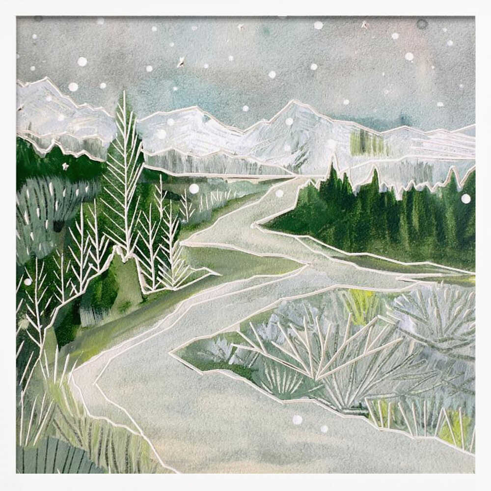 Snowy Mountain Path - Square Stretched Canvas, Poster or Fine Art Print - I Heart Wall Art - Poster Print, Canvas Print or Framed Art Print